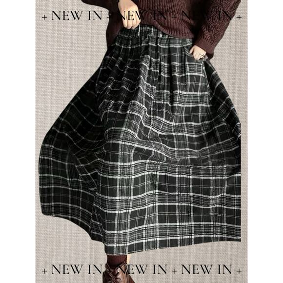 Black & Grey Plaid Maxi Skirt A-Line Flowy Cottagecore Boho Various Sizes NWOT - Picture 3 of 4